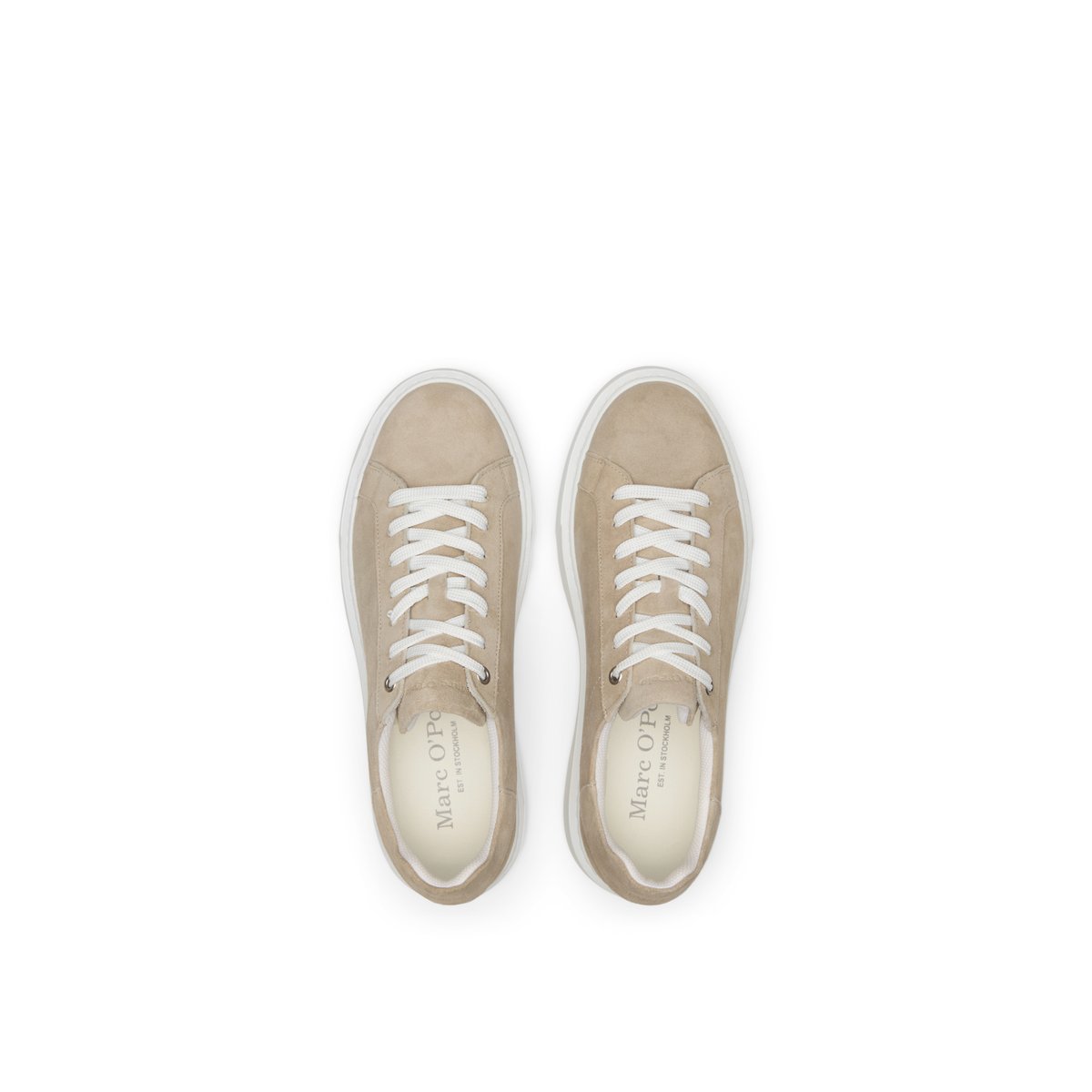 Sneaker Modèle Cedric en cuir de vachette velours doux beige, MARC O'POLO