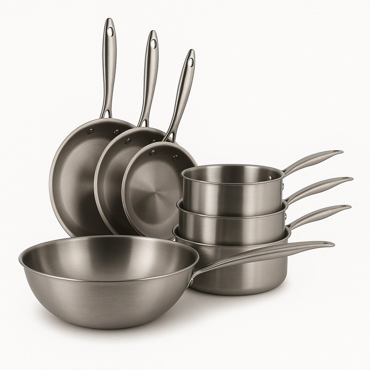 Batterie de cuisine 7 pièces en acier inoxydable, TRIPLY inox, MENASTYL