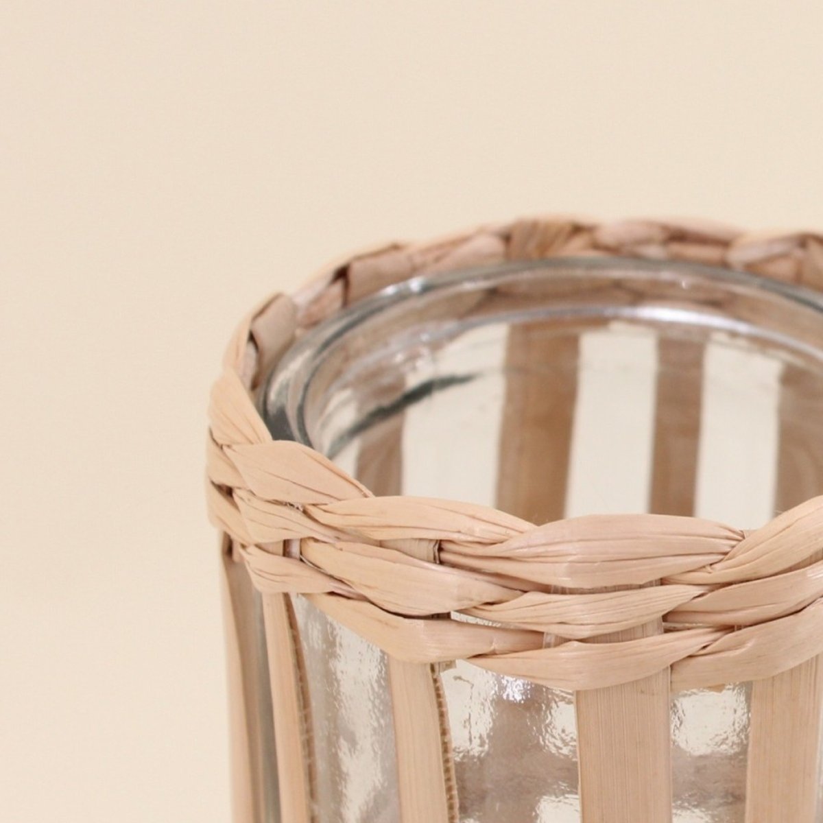 Vase rond en verre et fibres naturelles, H19cm naturel, ORNAMI