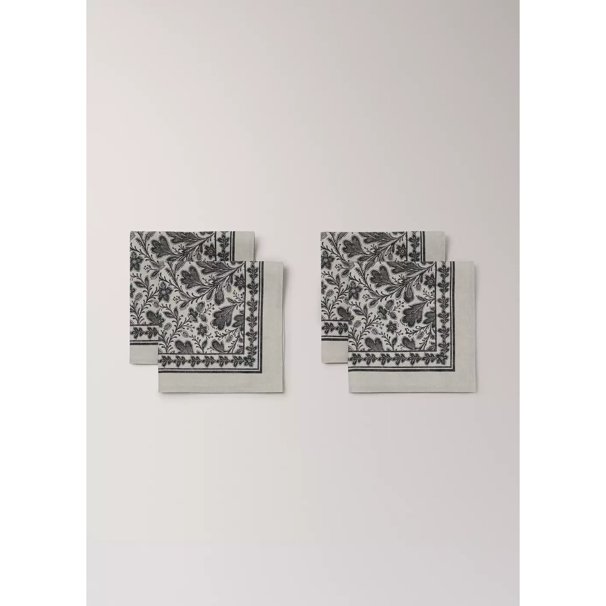 Serviette de table coton et lin imprimé fleuri gris, MANGO HOME