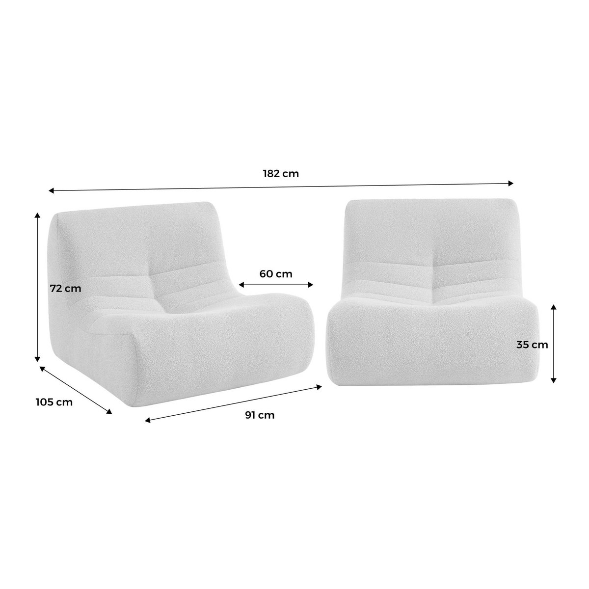 Chauffeuse compressée modulable 1 place bouclette texturée (lot de 2) SOKOL kaki foncé, SWEEEK