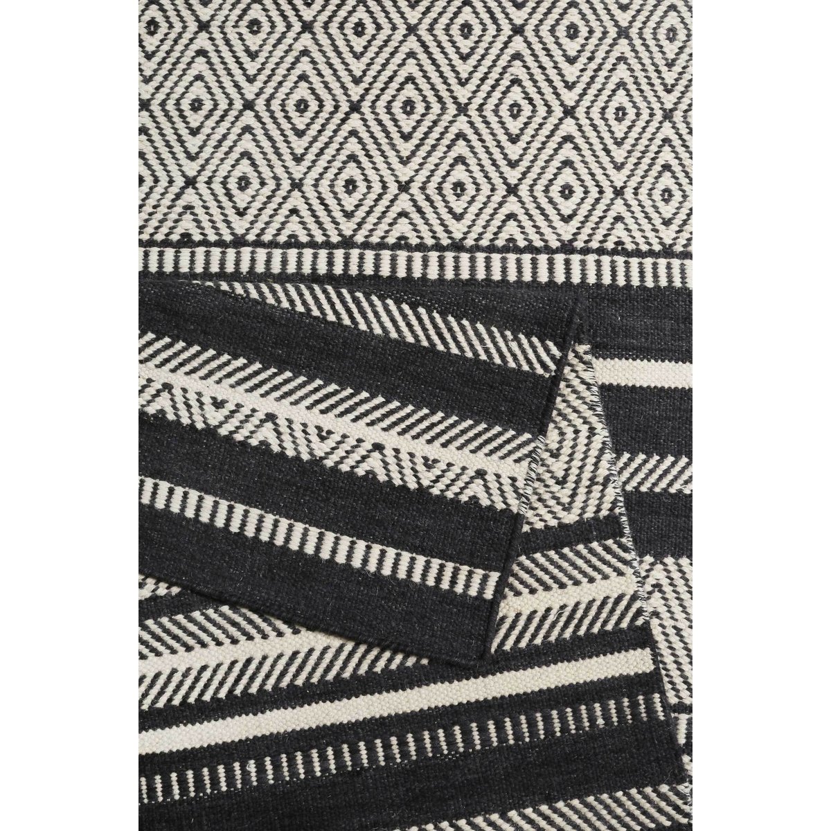 Tapis salon fait main pure laine , HUDSON KELIM noir/beige, ESPRIT