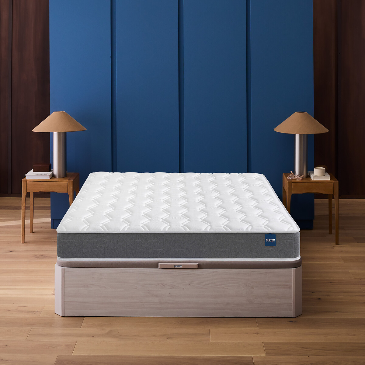 Ensemble matelas mousse BULTEX® et sommier lit coffre, Space Up chêne blanchi, BULTEX