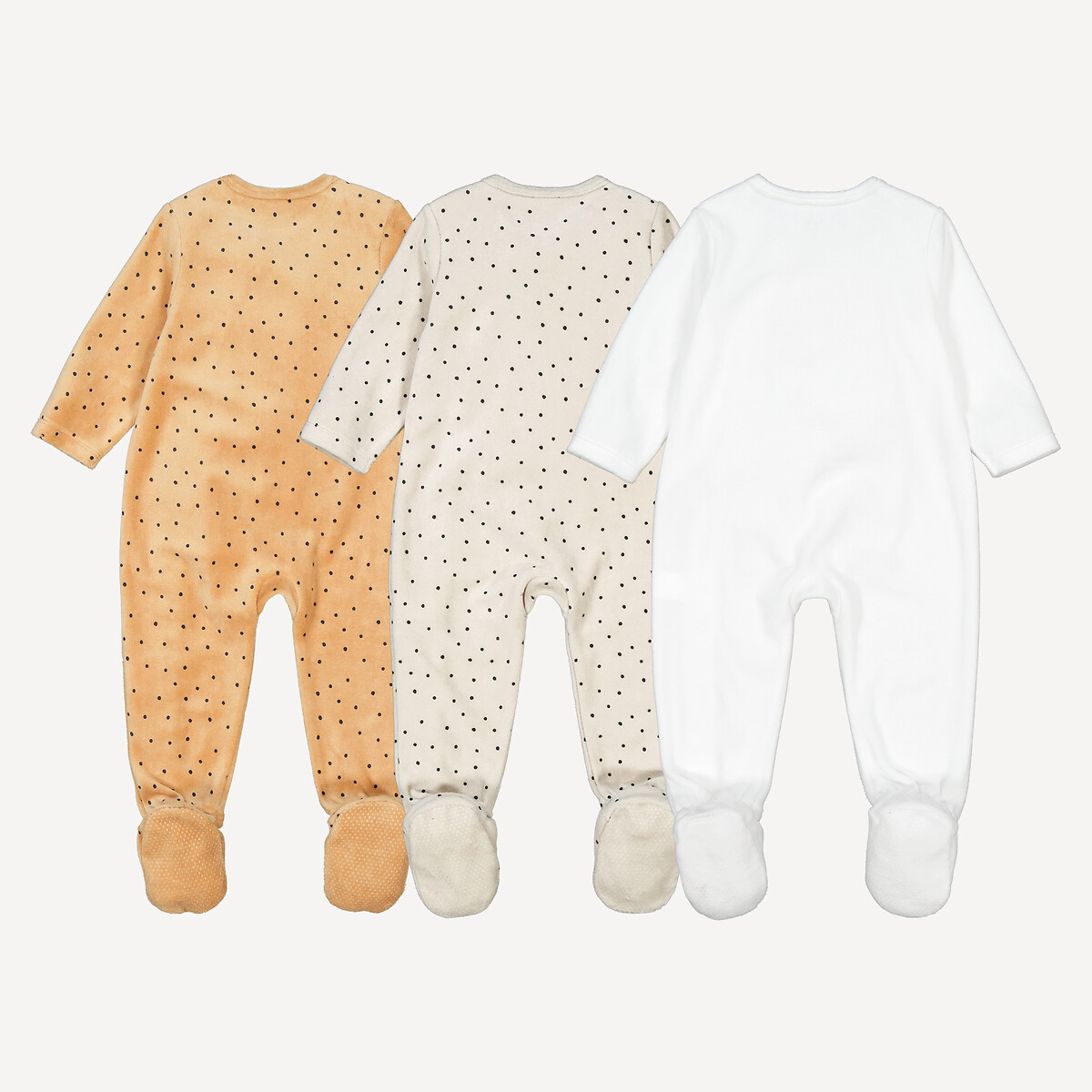 Pack of 3 Sleepsuits in Velour with Polka Dot/Lion Print assorted, LA REDOUTE COLLECTIONS