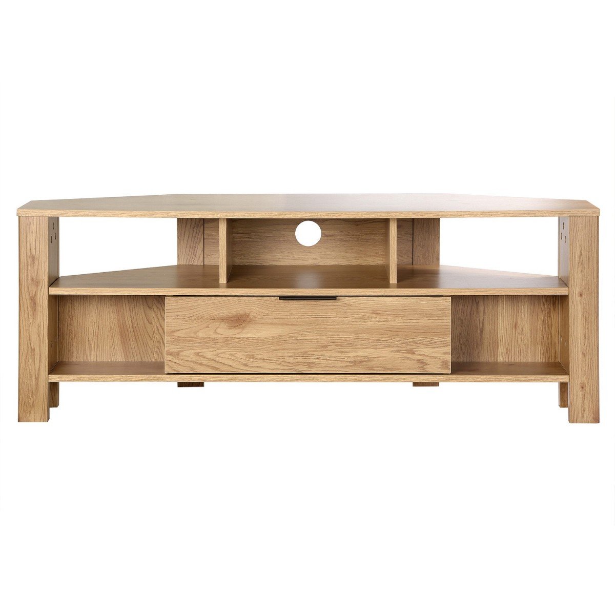 Meuble TV d'Angle 1 Tiroir Décor Chêne - L120 cm bois clair, CALICOSY