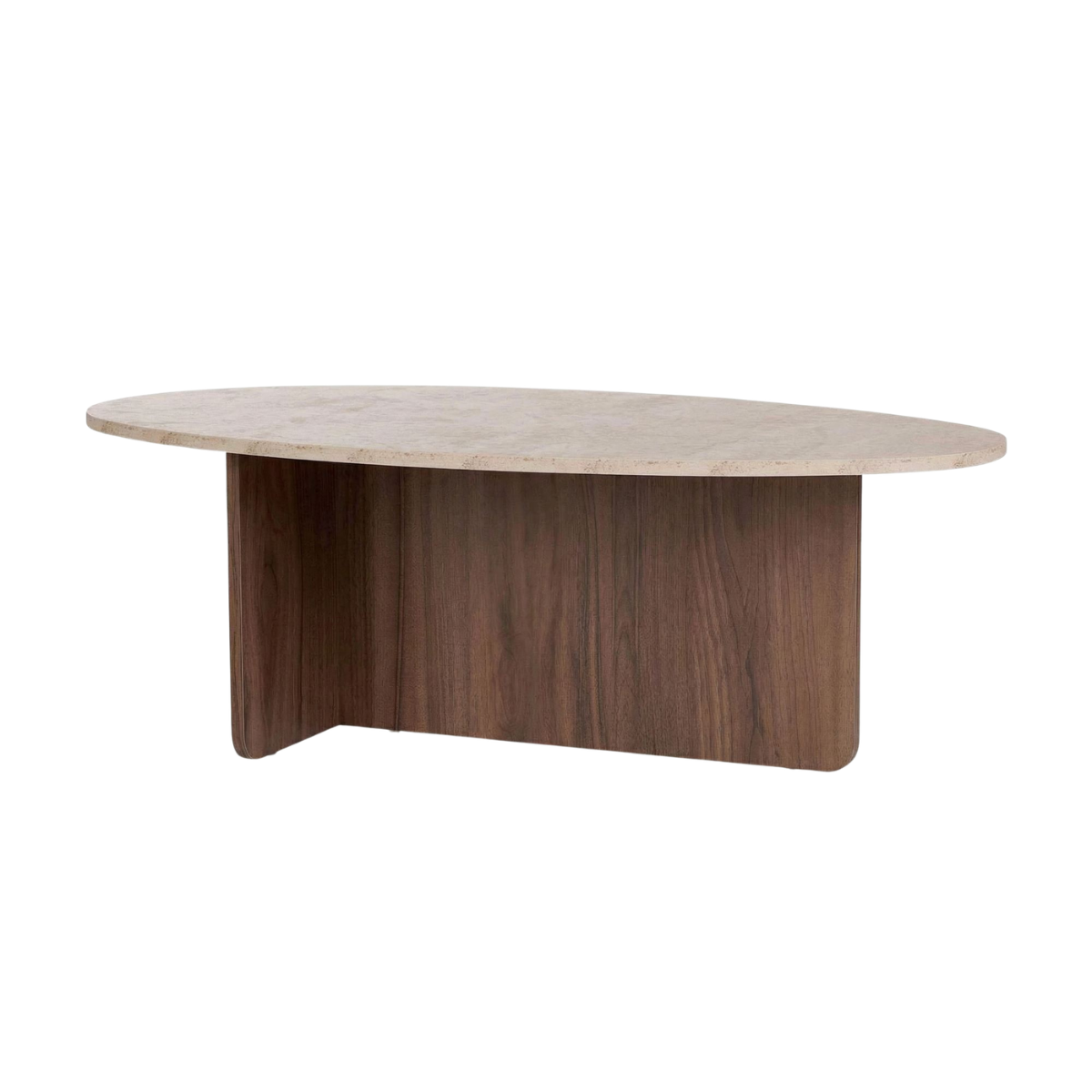 Table basse avec plateau ovale - ANNA noyer / travertin, CALICOSY