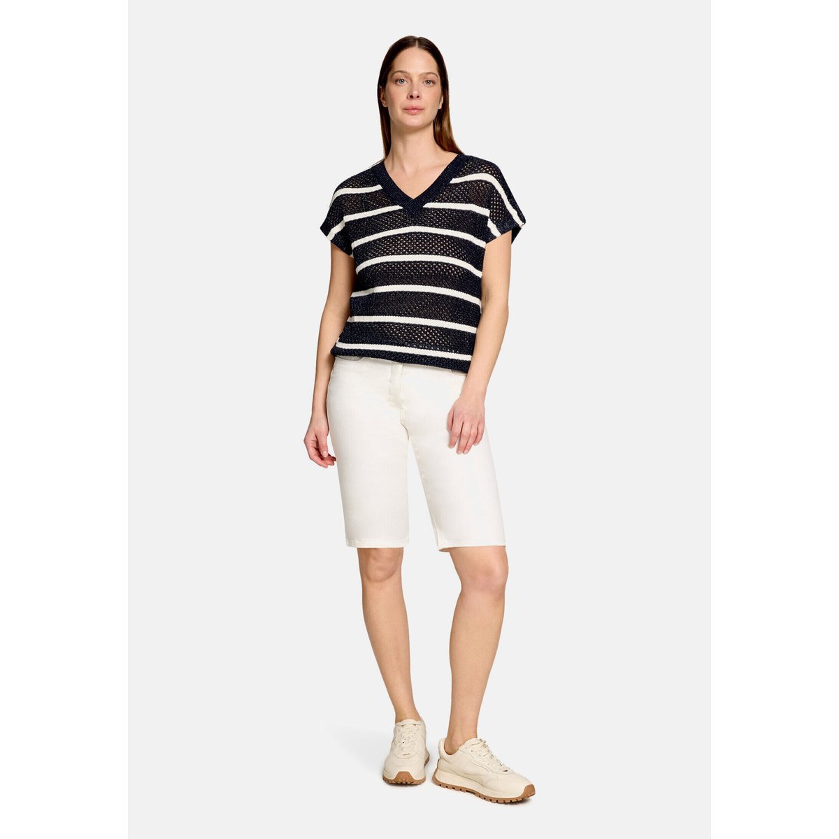 Pull-over en maille ajourée à rayures patch dark blue/white, BETTY BARCLAY