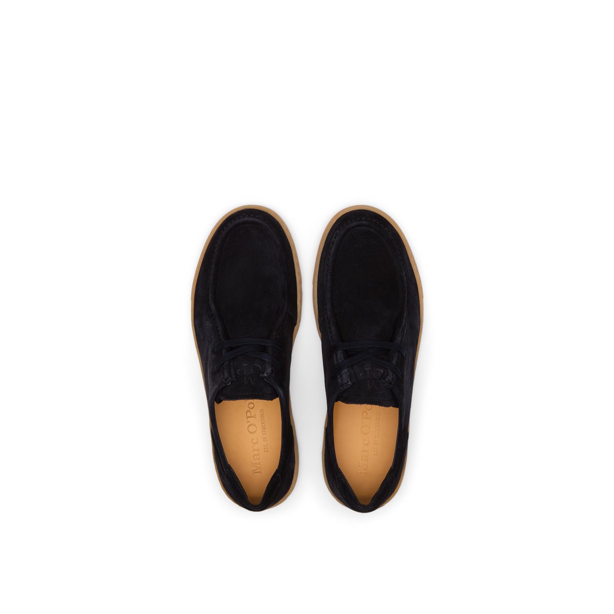 Mocassins modèle à carreaux style wallabee en cuir velours bleu fonce, MARC O'POLO