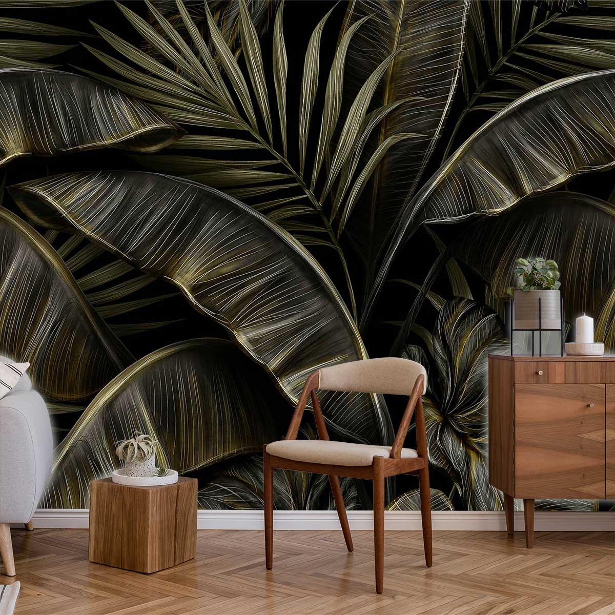Papier peint et feuilles palmes intissé, HEXOA
