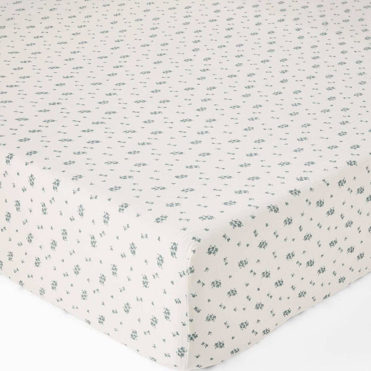Drap housse, 160x200cm, imprimé, gaze de coton, 100% coton bio, Gots et Oekotex algue, MONOPRIX