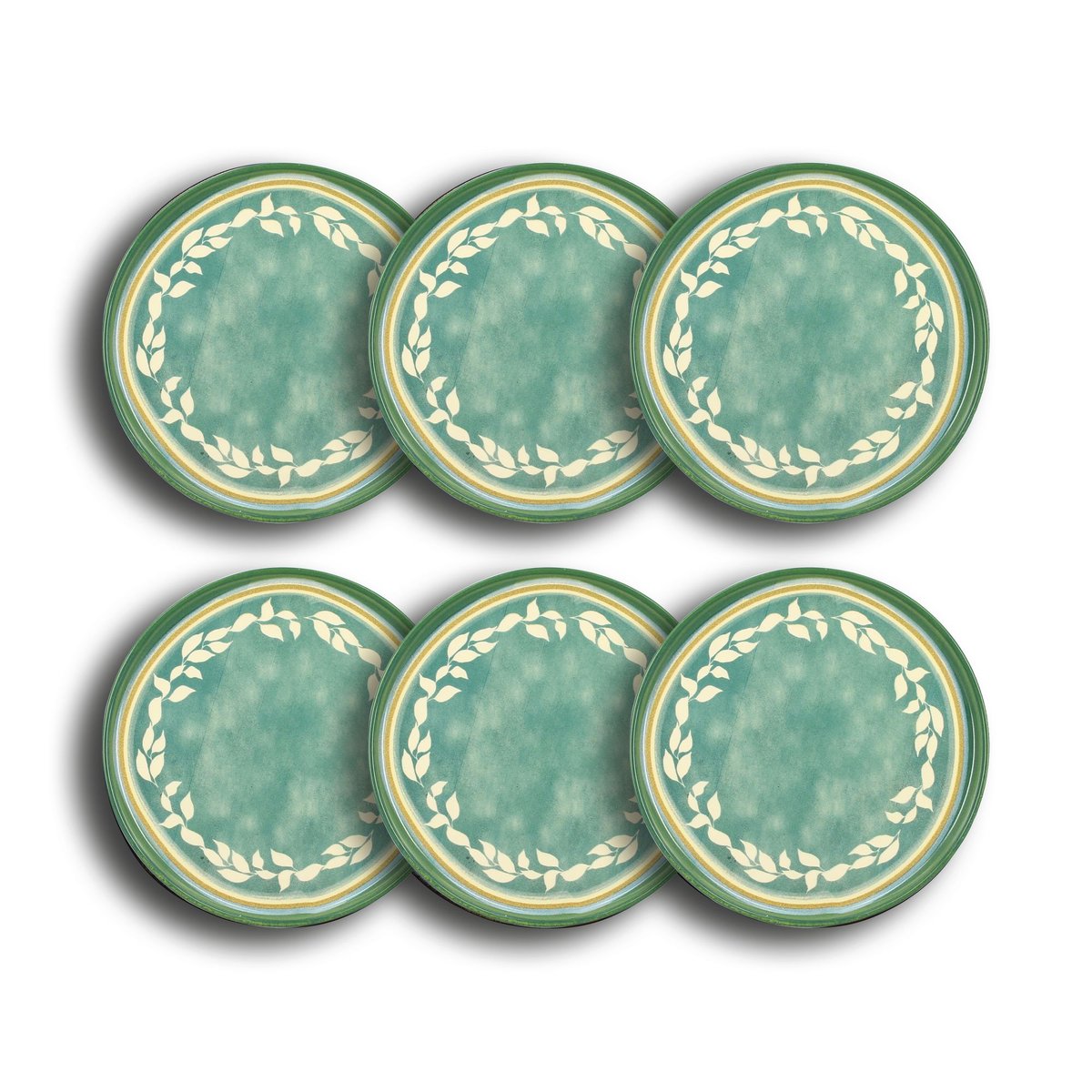Lot de 6 assiettes à dessert en faience 21cm, CAPRIA vert, NOVASTYL