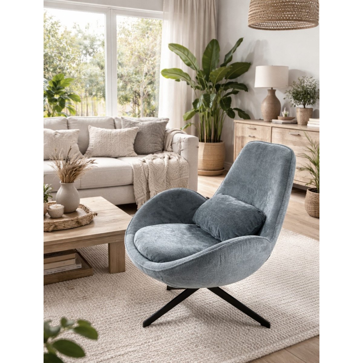 Fauteuil rotatif en velours - SPACE gris bleuté, MATHI DESIGN