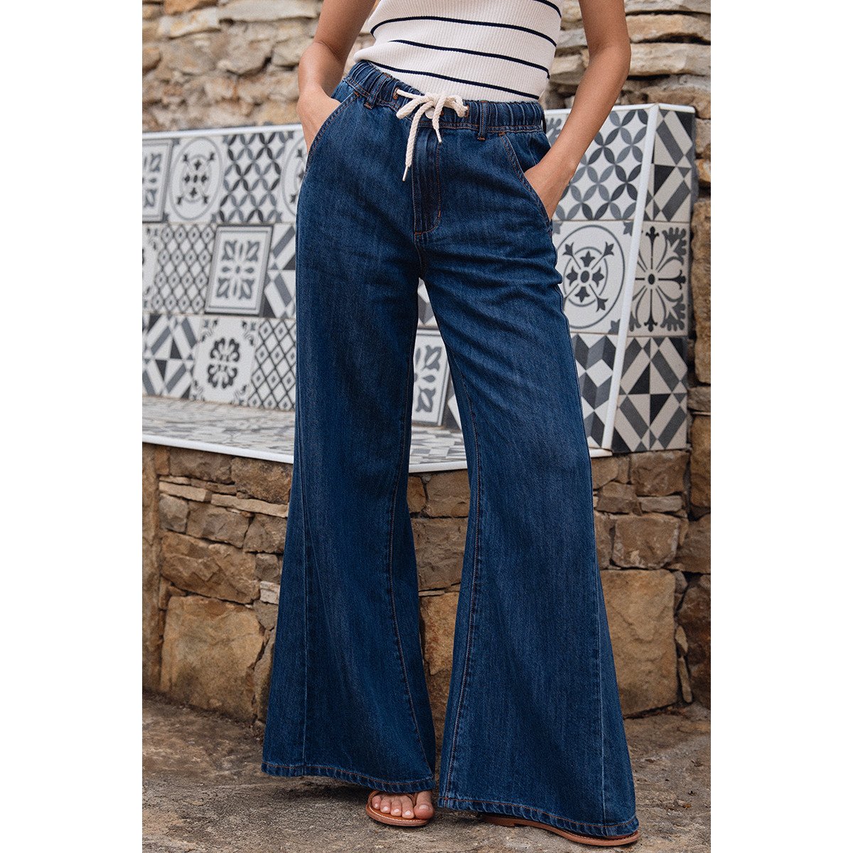 Jean baggy à cordon denim blue, MOLLY BRACKEN