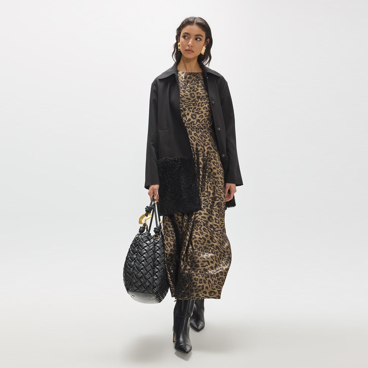 Robe midi imprimée léopard à col boà®te léopard, LOLA CASADEMUNT