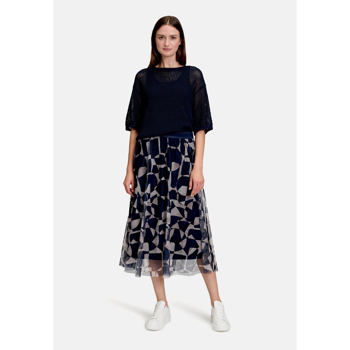 Jupe longueur midi à imprimé dark blue/nature, BETTY & CO