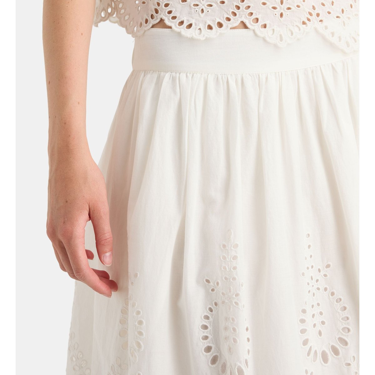 Jupe longue floreal schif broderies coton blanc, GALERIES LAFAYETTE