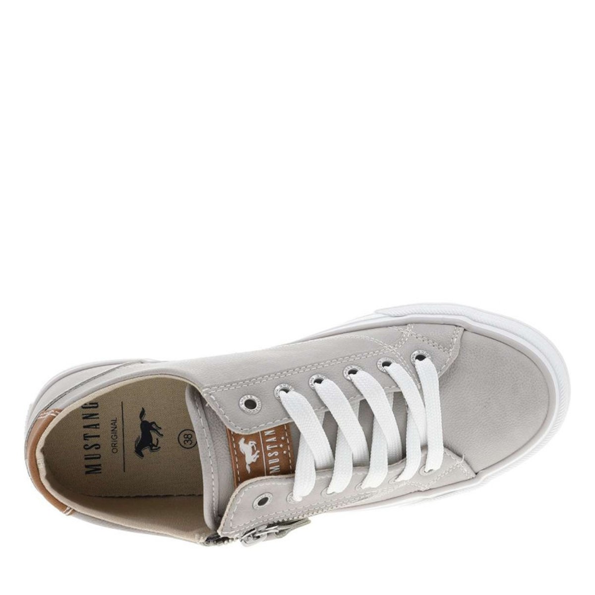 Tennis grises à semelle plate avec des lacets et un zip latéral gris, MUSTANG