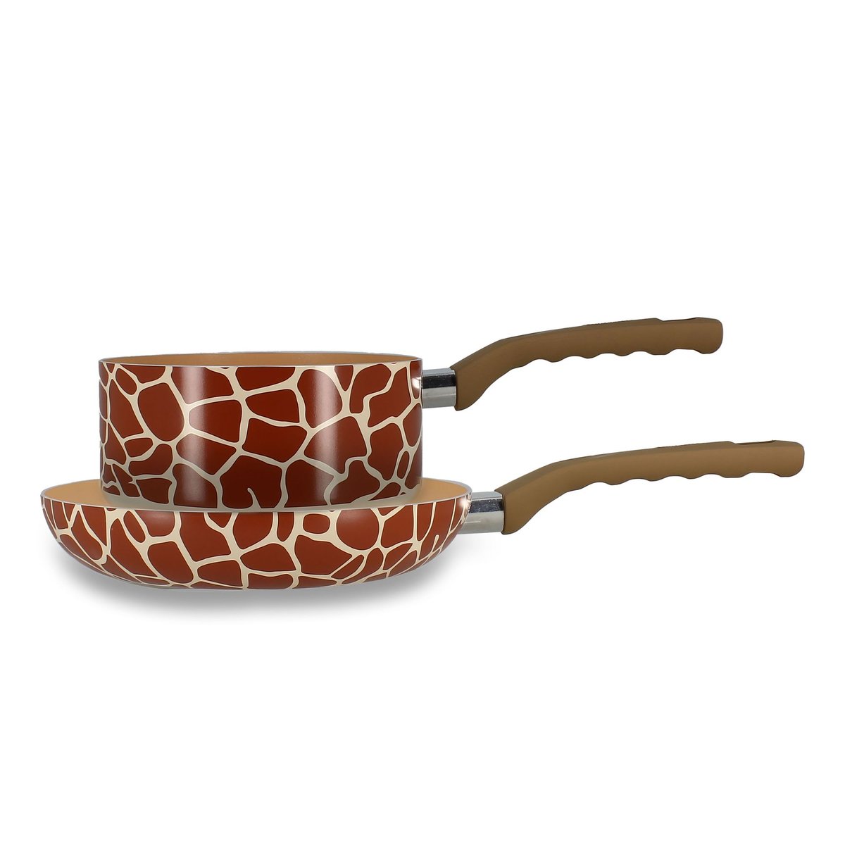 Set 1 poêle et 1 casserole 18cm en aluminium, GIRAFE beige-marron, MENASTYL