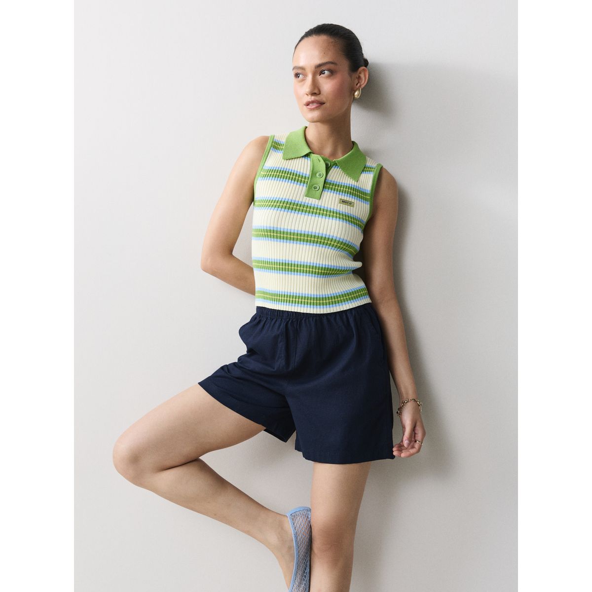 Short d’été en lin majoritaire bleu marine, NEXT