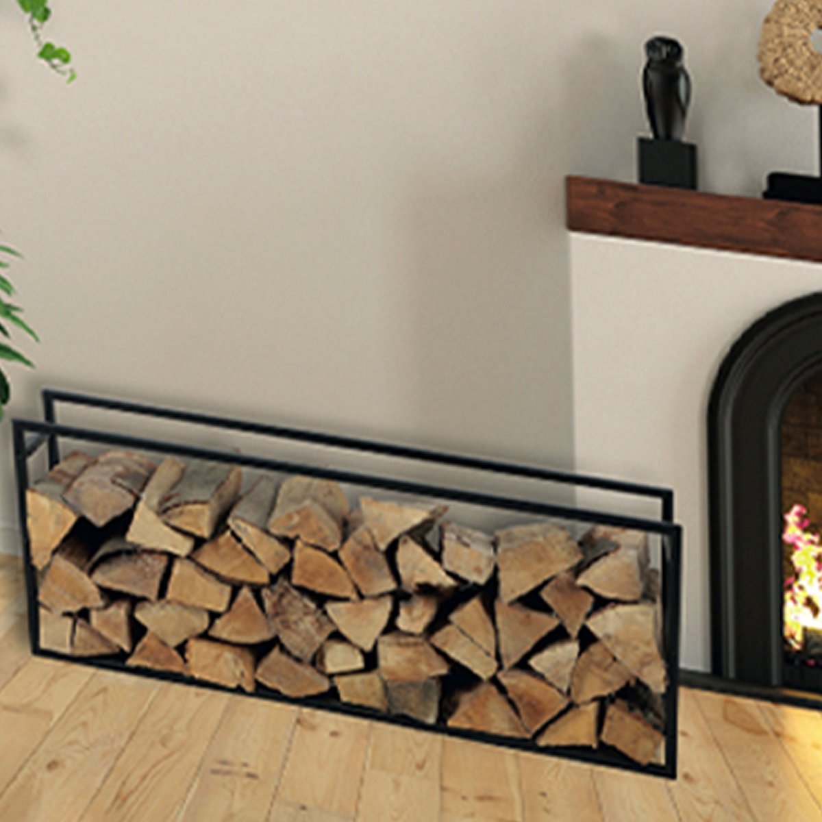 Range bûches pour intérieur en métal noir 100x25x40cm noir, WADIGA