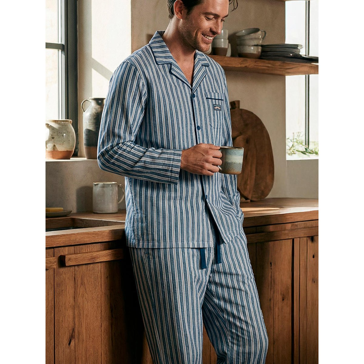 Pyjama pantalon chemise manches longues Best Ever bleu, ADMAS