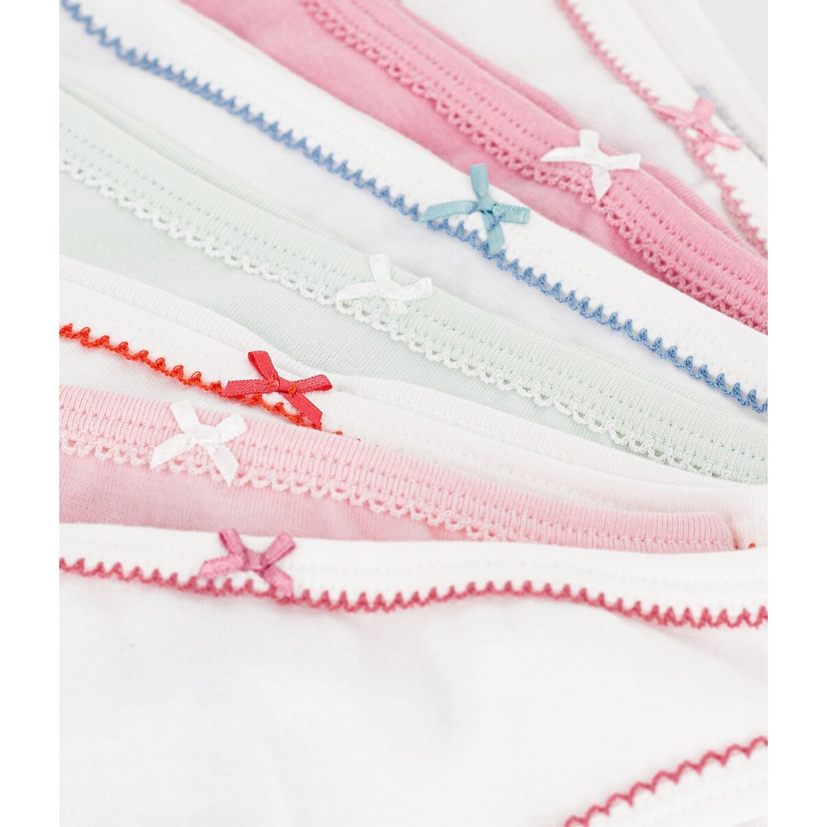 Lot de 7 culottes en coton blanc + rose + vert, PETIT BATEAU