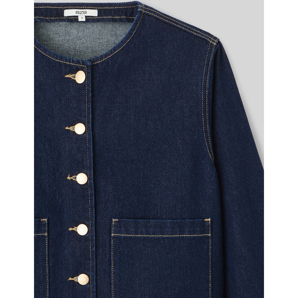 Veste en jean sans col bleu moyen, BZB