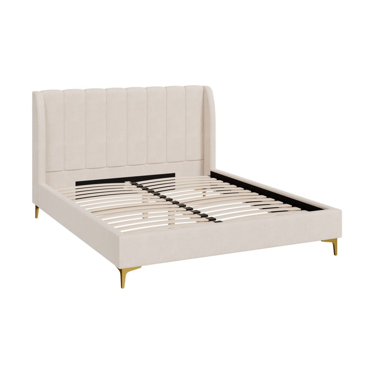Lit double en tissu et pieds - KODA beige, MAISON PAVANE