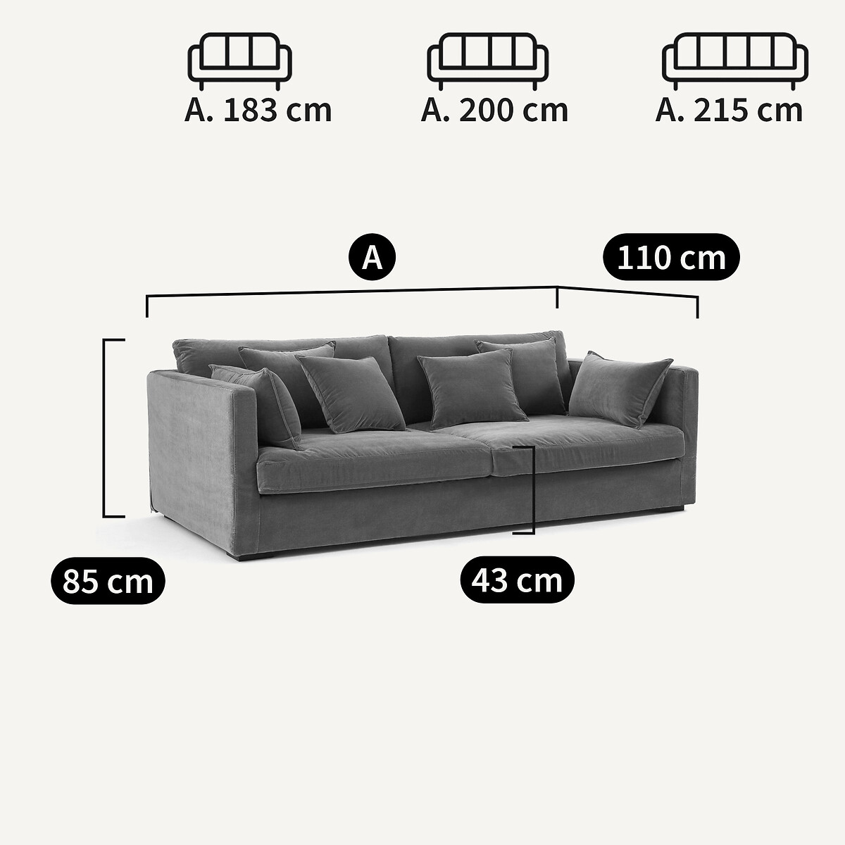 Sofa 3-, 4- of 5-zits, in stonewashed fluweel, NEO KINKAJOU touwkleur, AM.PM