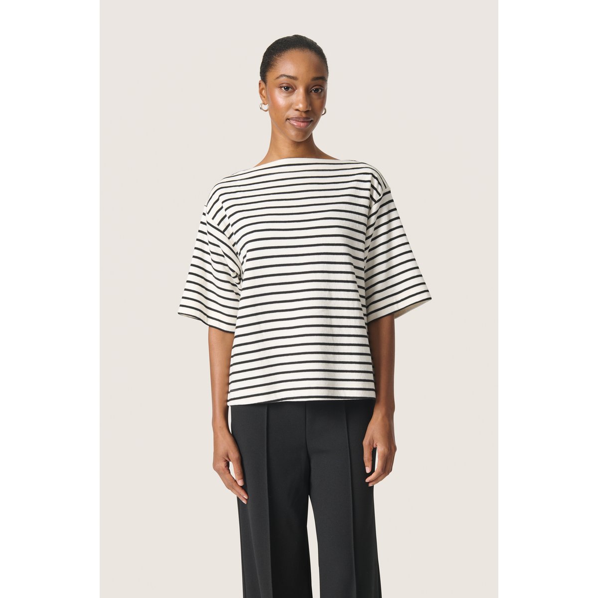 Sweatshirt blanc et noir rayé, SOAKED IN LUXURY
