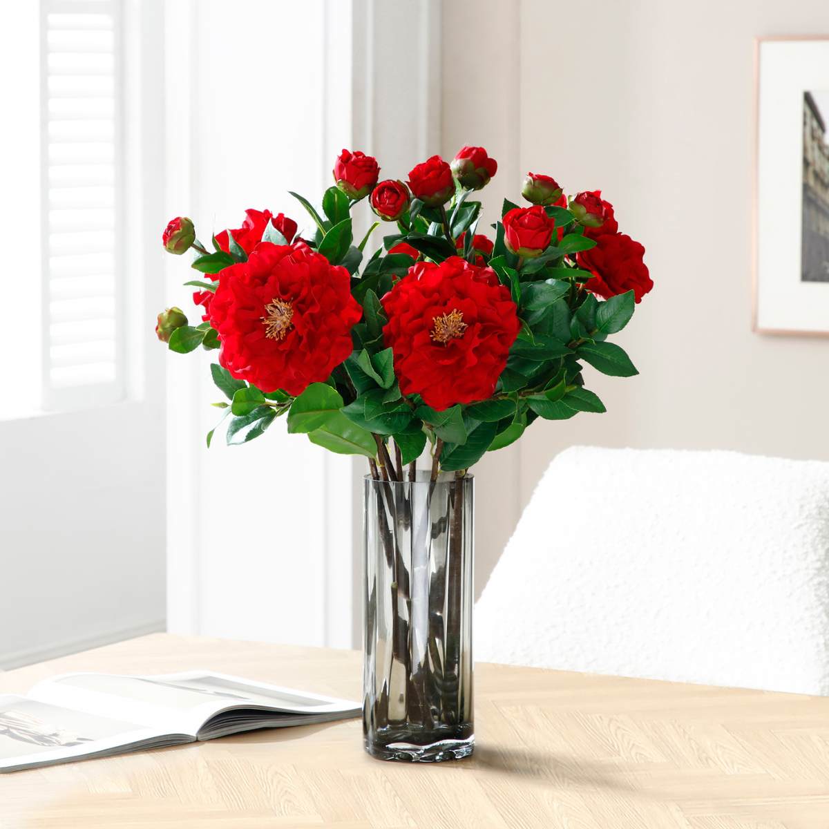 Tige de camélia artificielle H72 rouge, SIA DECO