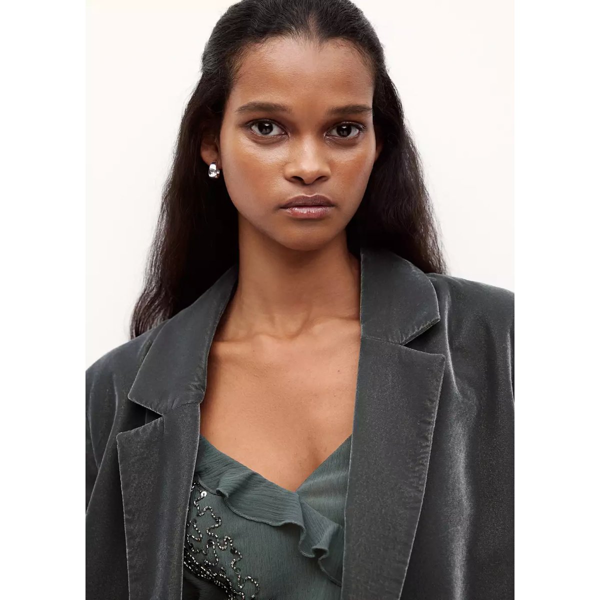 Blazer droit en velours argent foncé, MANGO TEEN