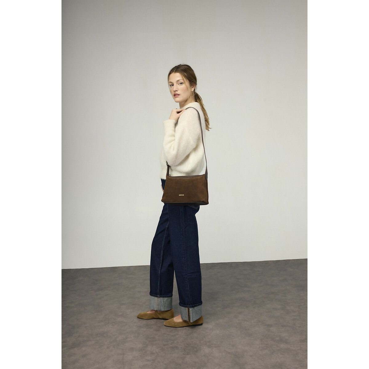Sac porté épaule en cuir, BOWIE ebène, NAT & NIN