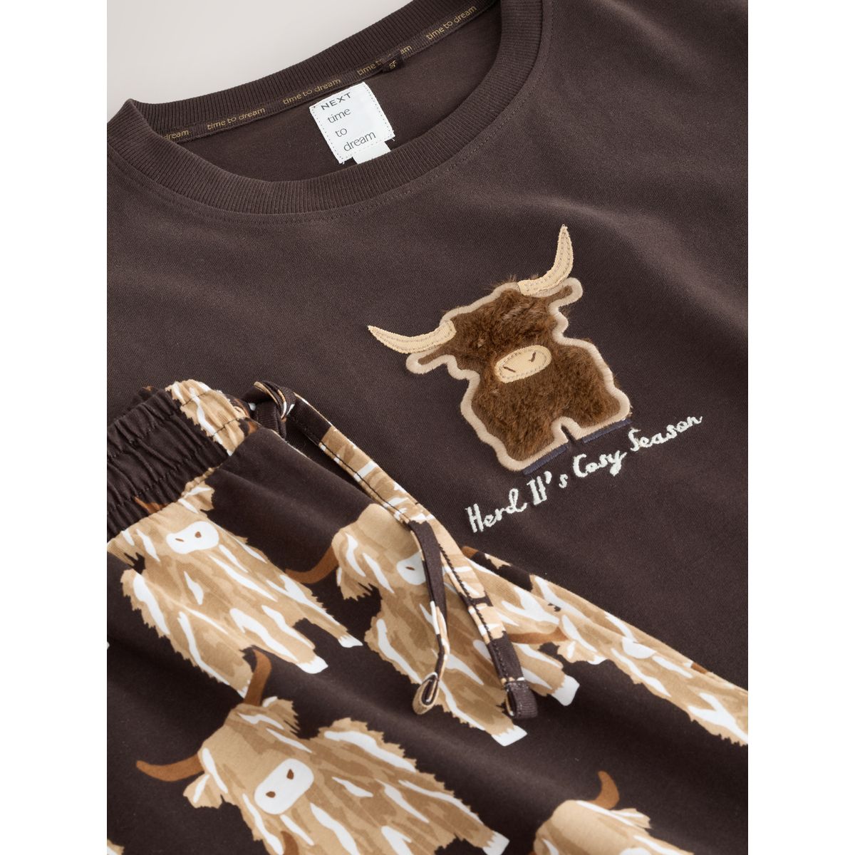 Pyjama en jersey à manches courtes hamish la vache des highlands marron chocolat, NEXT
