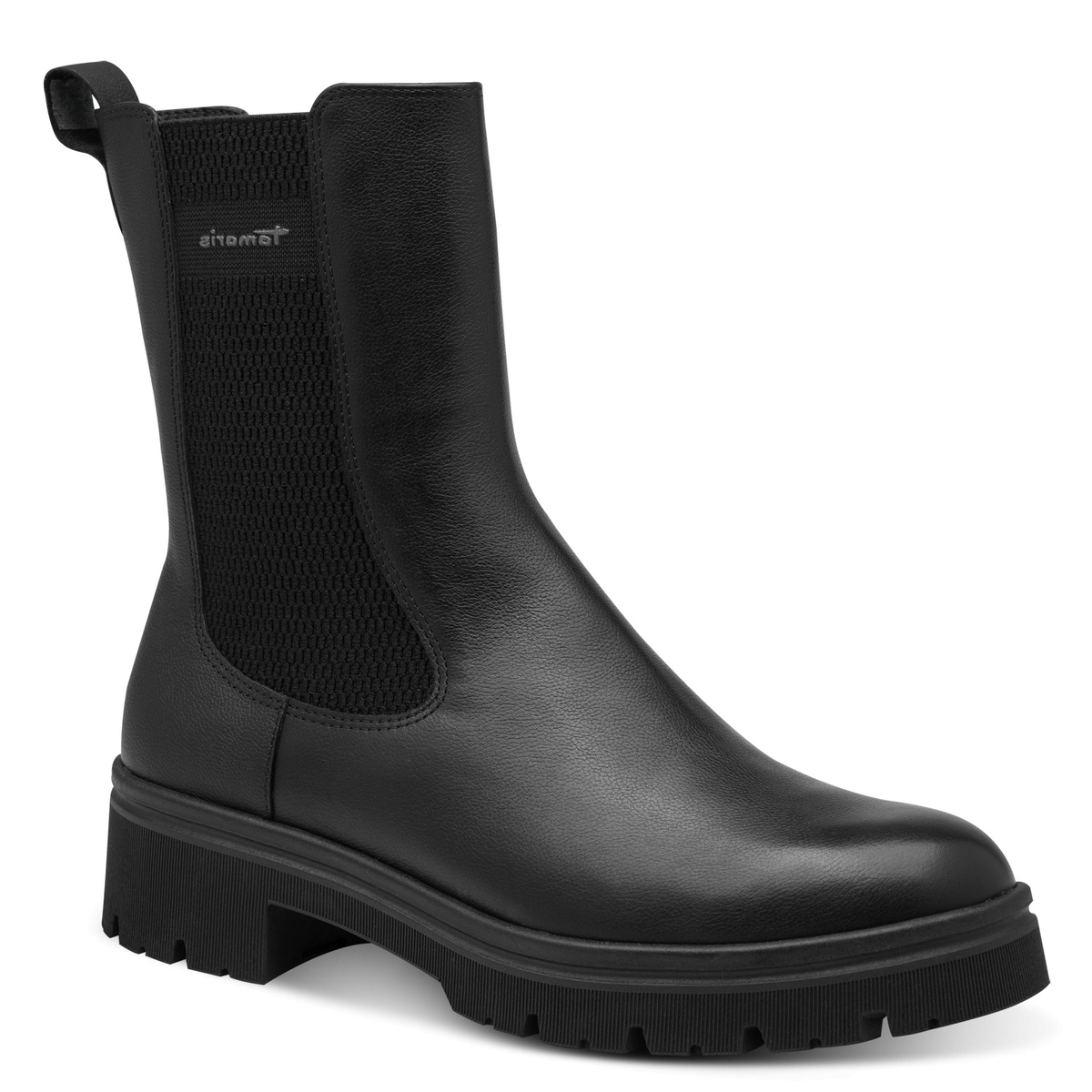 Bottine Chelsea en cuir noir, TAMARIS