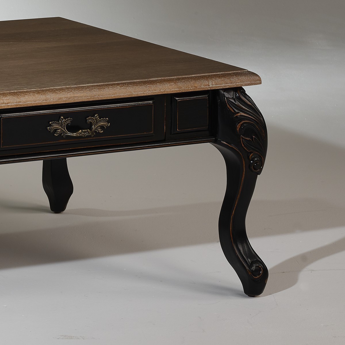 Table basse rectangulaire style shabby chic, plateau en chêne MARIANNE noir, ROBIN DES BOIS