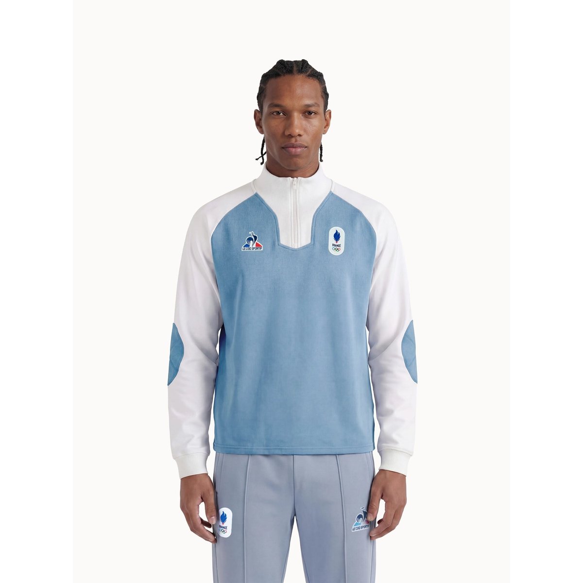 Polo col zippé Équipe de France Olympique 2026 Jeux Olympiques EQUIPE DE FRANCE ashley blue/marshmallow, LE COQ SPORTIF