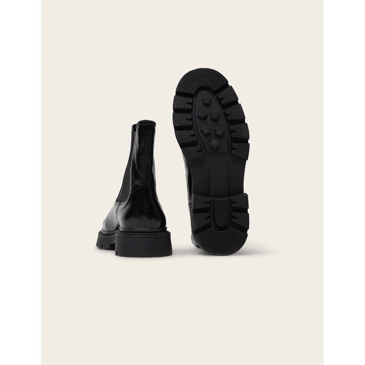 Bottines KARI cuir plissé verni noir, ODAJE