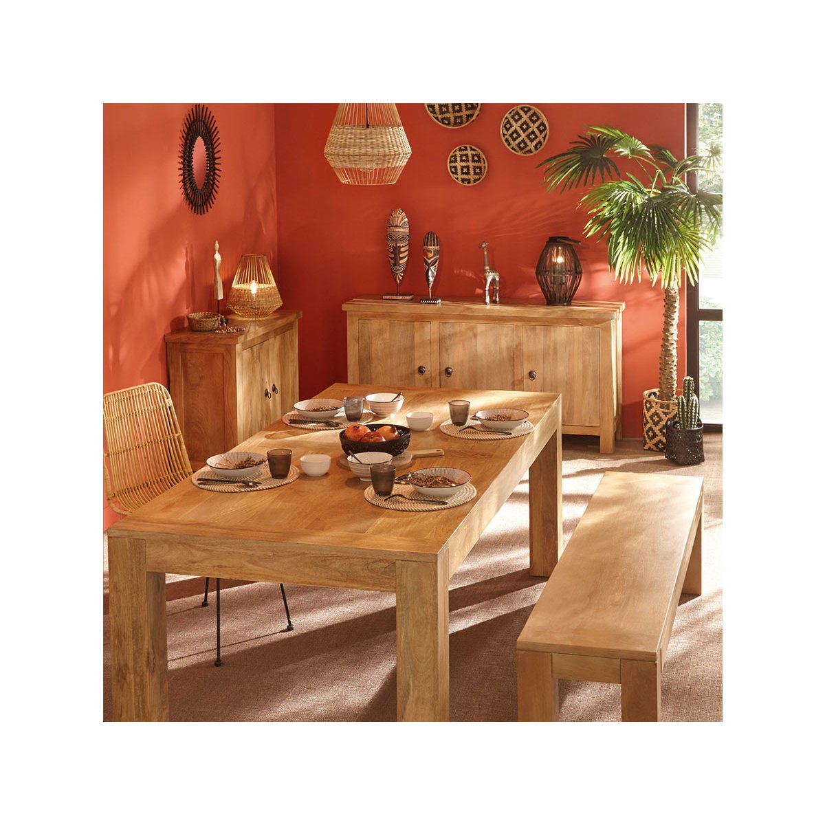 Miroir soleil en saule tressé 57cm JANE beige moyen, ATMOSPHERA