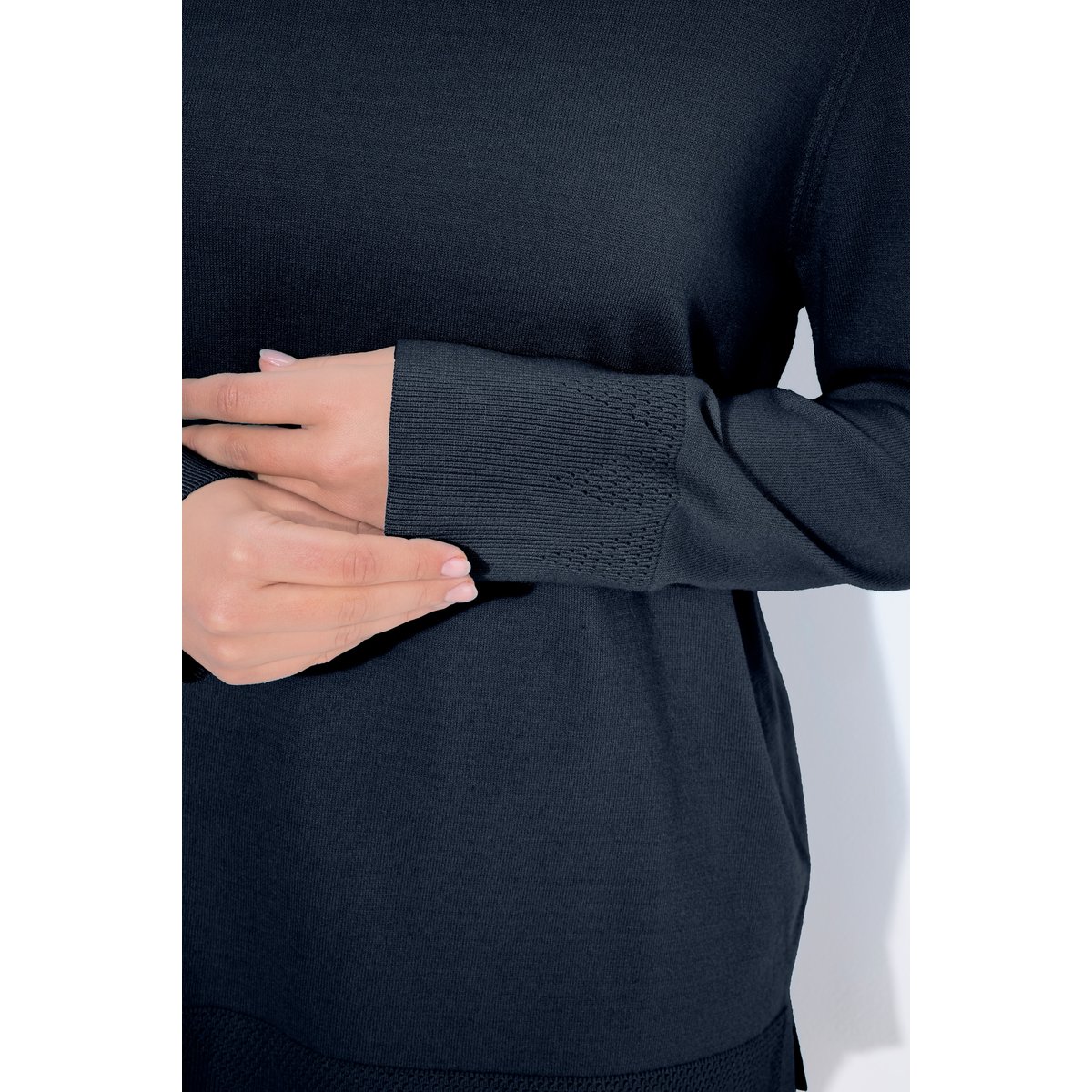 Pull col roulé, bords-côtes larges marine, ULLA POPKEN