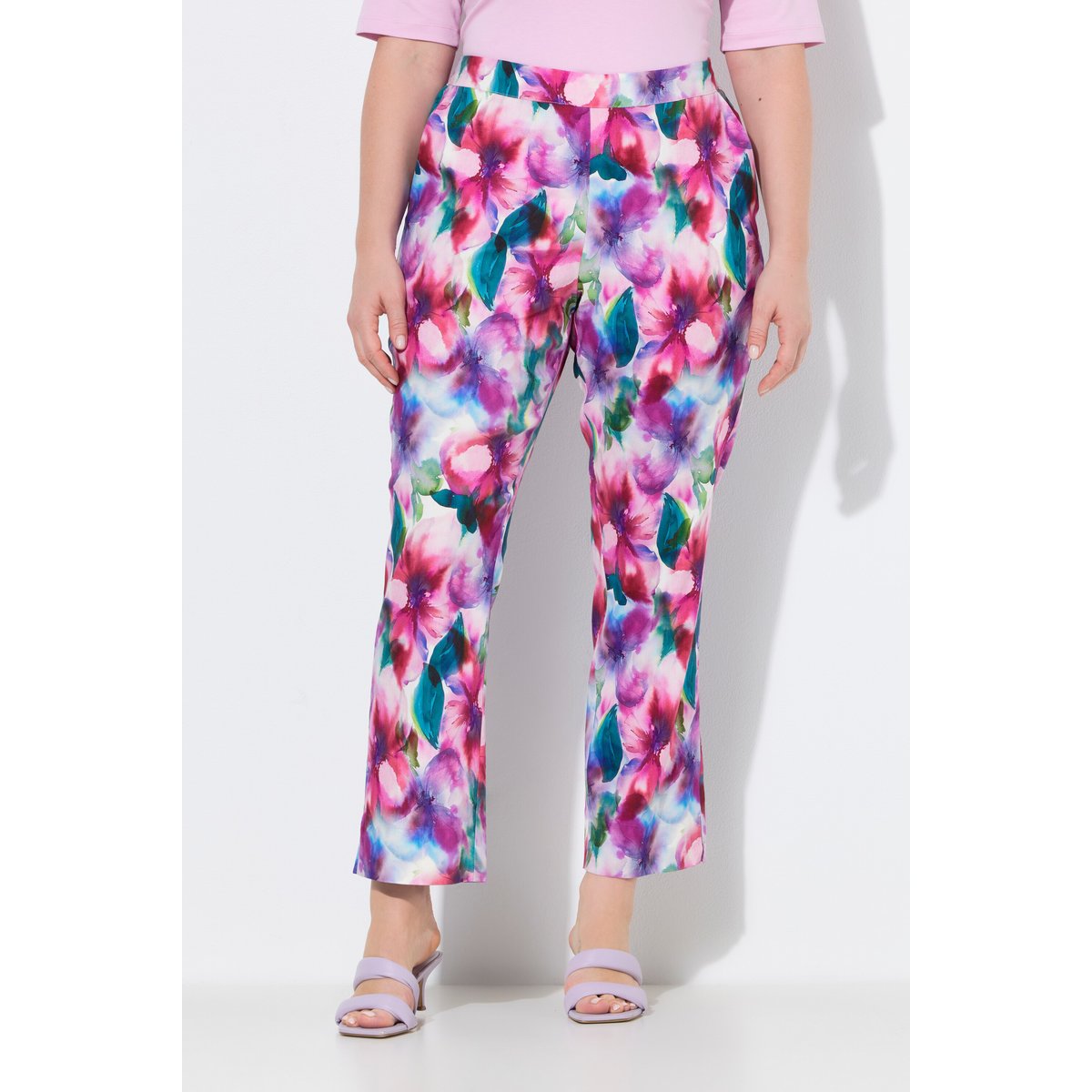 Pantalon Ruby en lin mélangé, motif à fleurs blanc neige, ULLA POPKEN