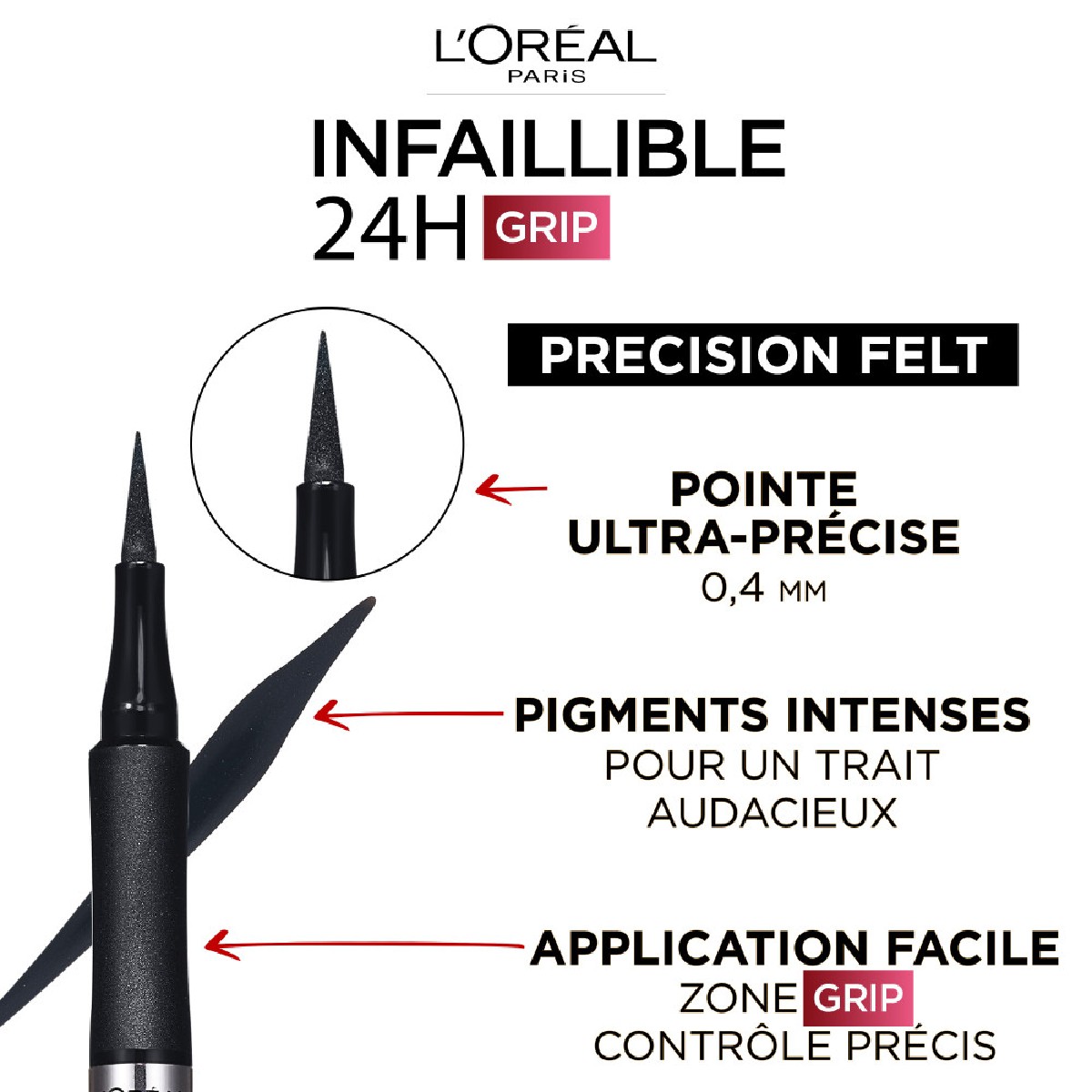 Eyeliner Black Infaillible Grip Precision noir, L'OREAL PARIS