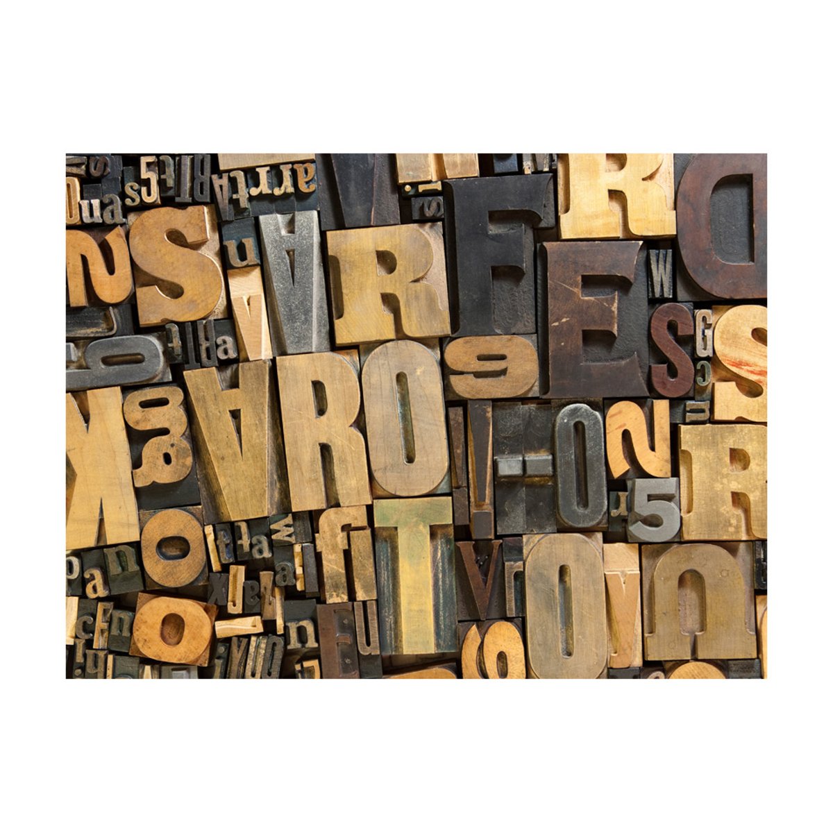 Papier peint intissé panoramique Textes Lettres en bois beige, EDEN