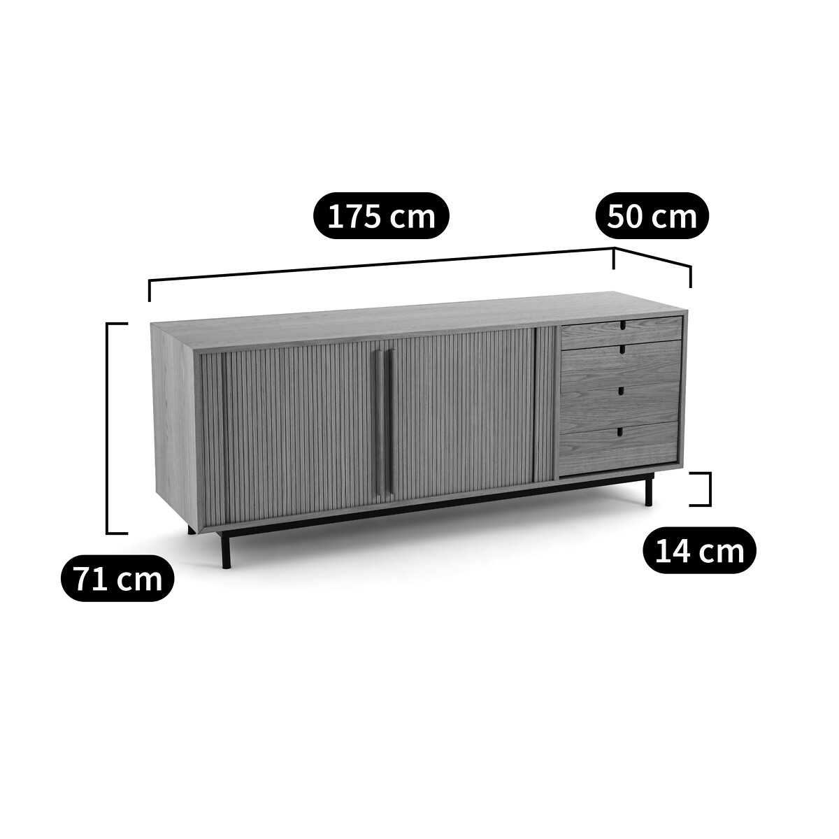 Buffet plaqué chêne à portes coulissantes, Strio chêne, LA REDOUTE INTERIEURS