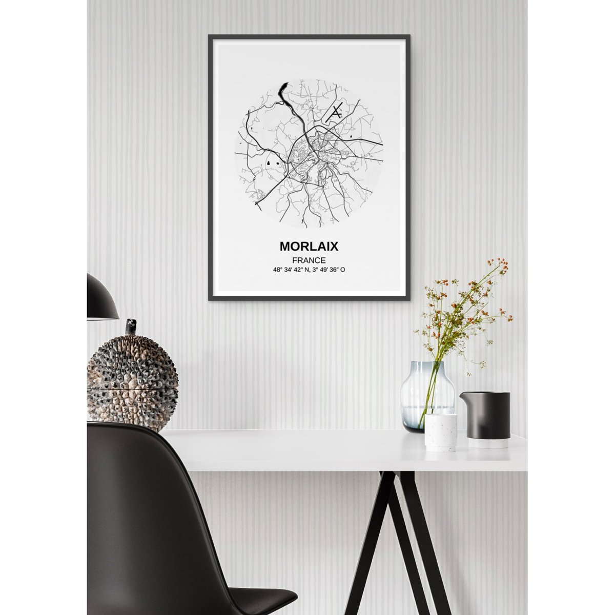 Affiche Carte Morlaix blanc, L'AFFICHERIE