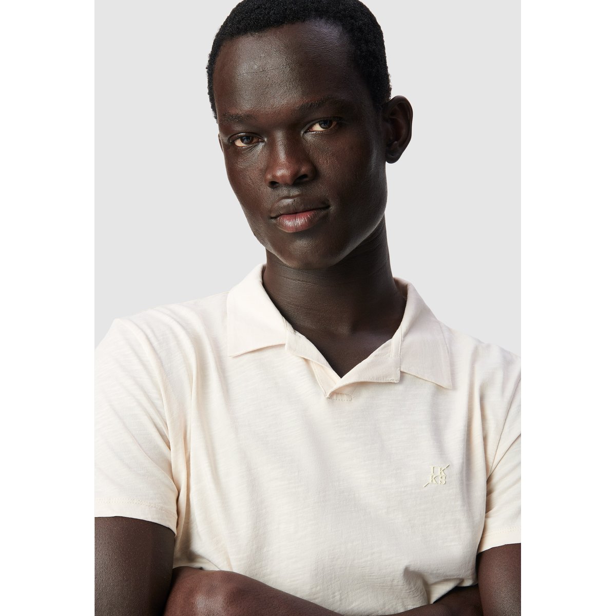 Polo manches courtes coton bio flammé craie, IKKS