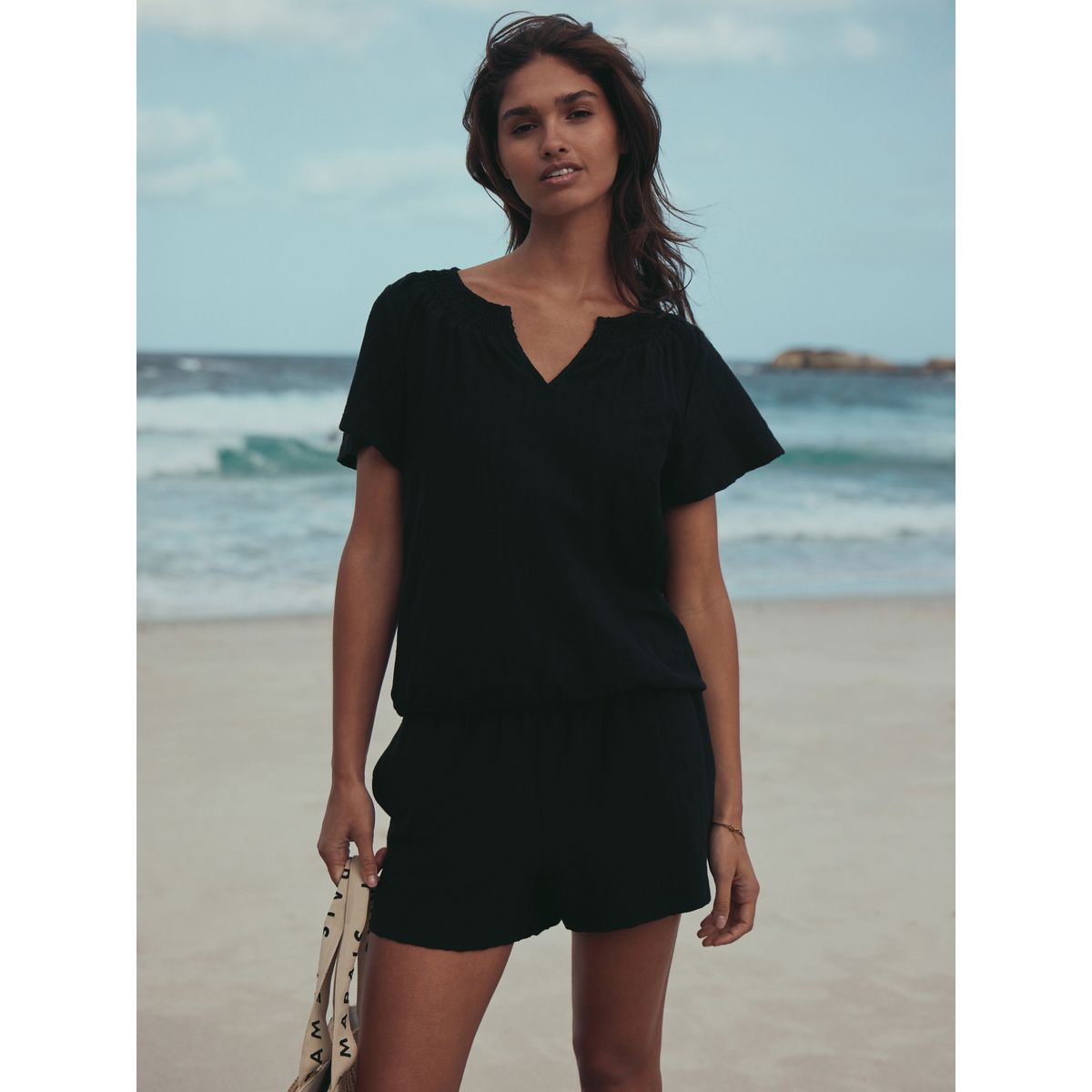 Short en jersey froncé noir, NEXT