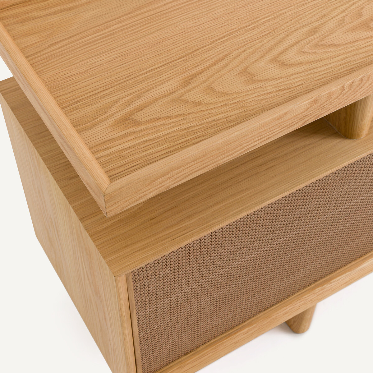 Credenza con console in rovere impiallacciato e pelle, Propono quercia naturale, AM.PM
