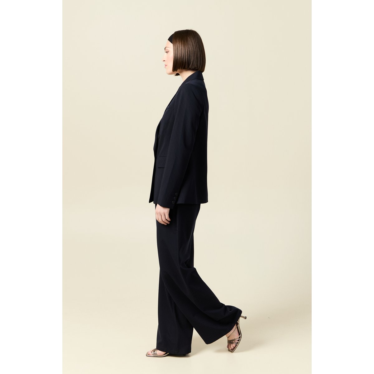 Blazer manches longues col tailleur bleu marine, BONOBO