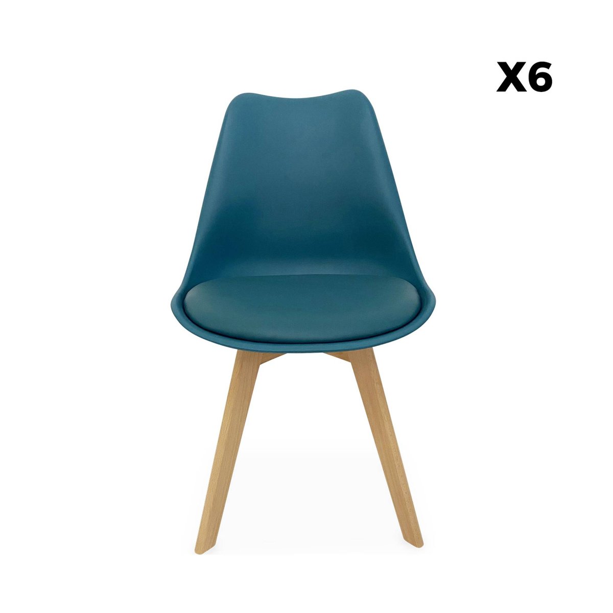 Chaise scandinave bois de hêtre (lot de 6) NILS bleu canard, SWEEEK